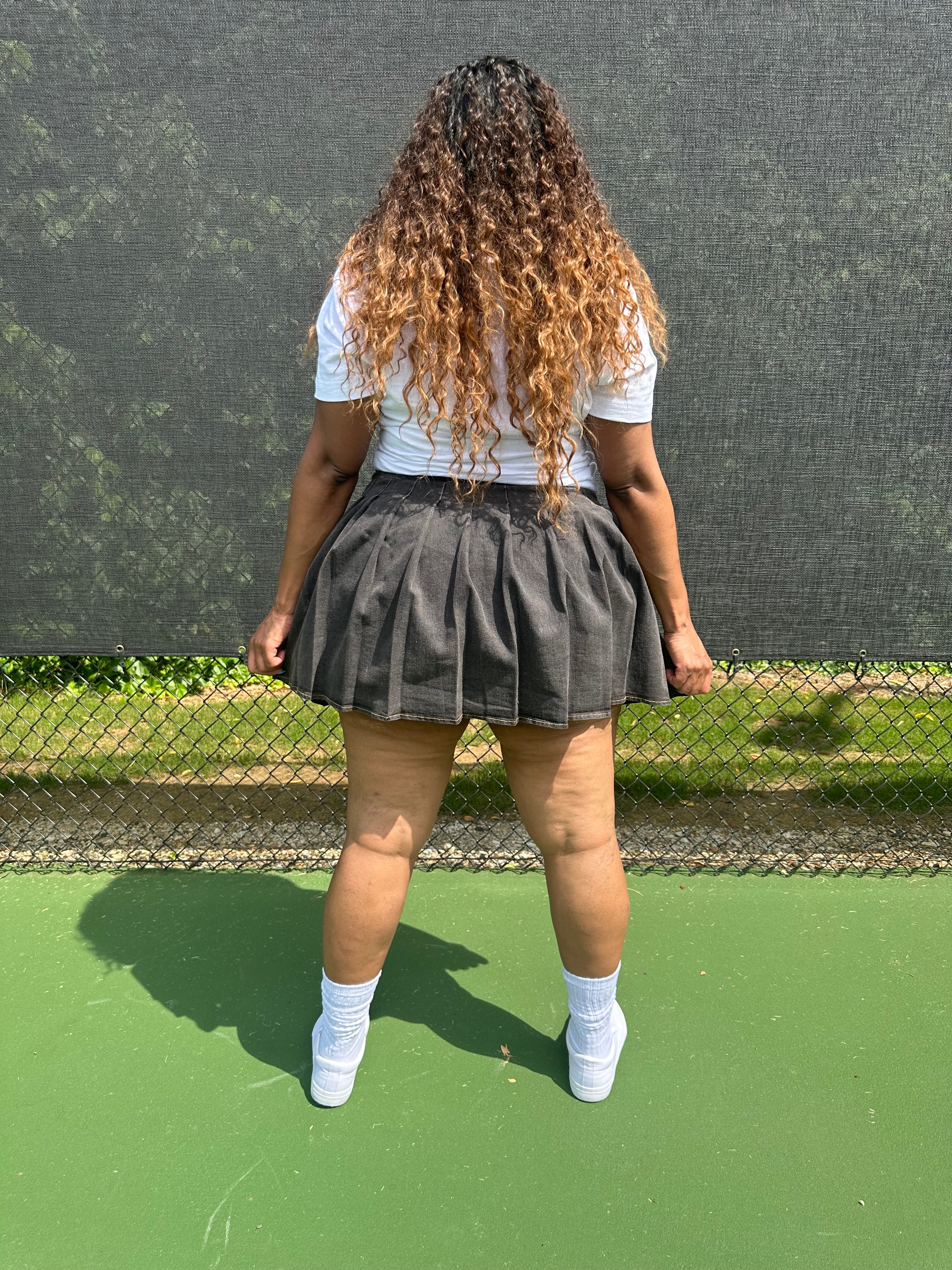 Best-Fit Plus-Size Pleated Denim Skort