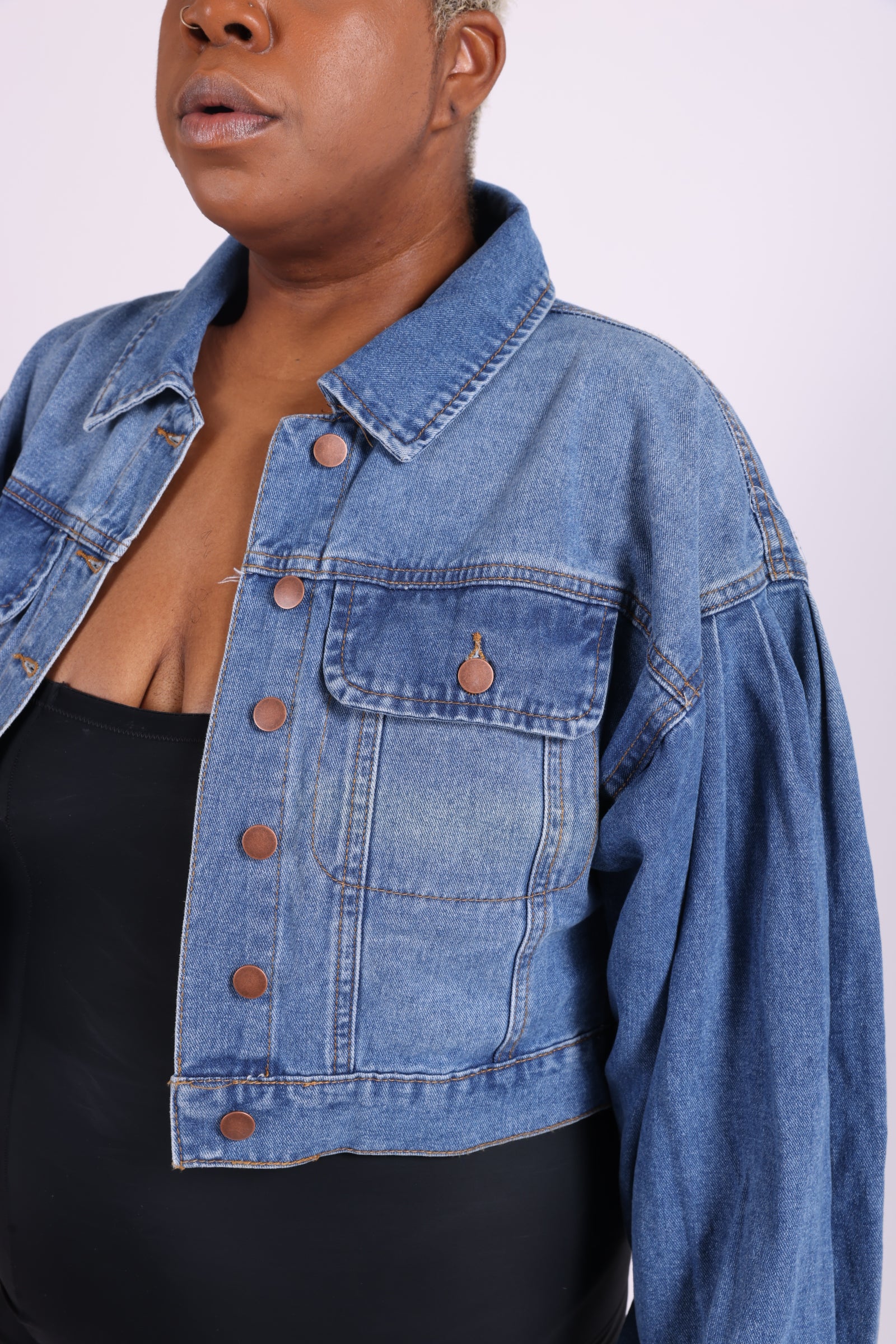 Olivia | Medium Blue Cropped Denim Jacket